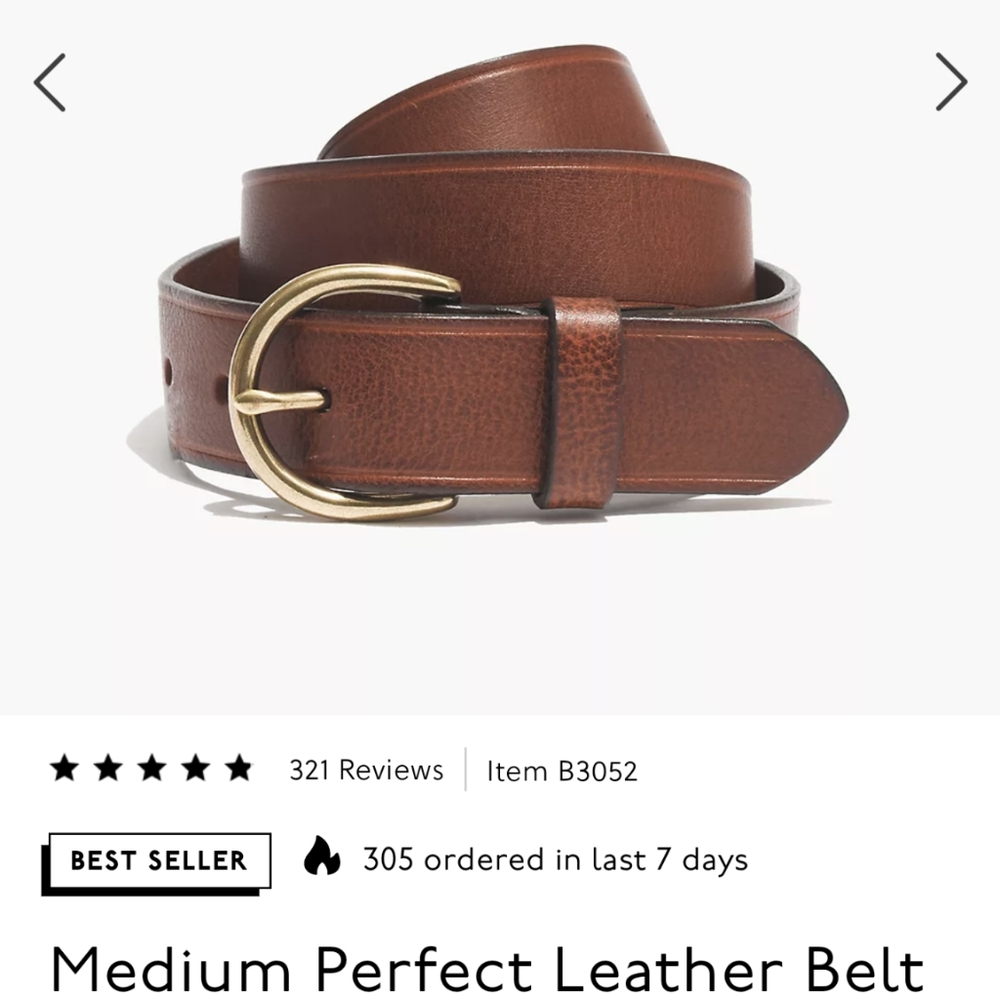 Madewell Medium Perfect Leather Belt in Pecan with Gold, Excellent Used